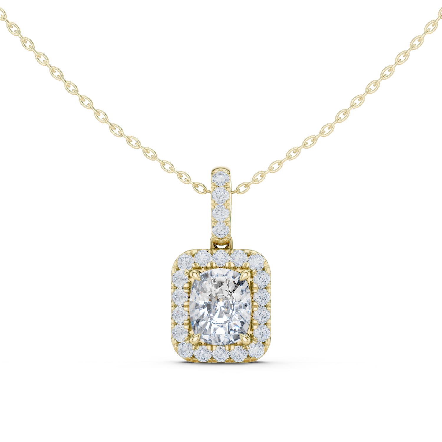 3 Carat Cushion Lab Diamond Halo Pendant