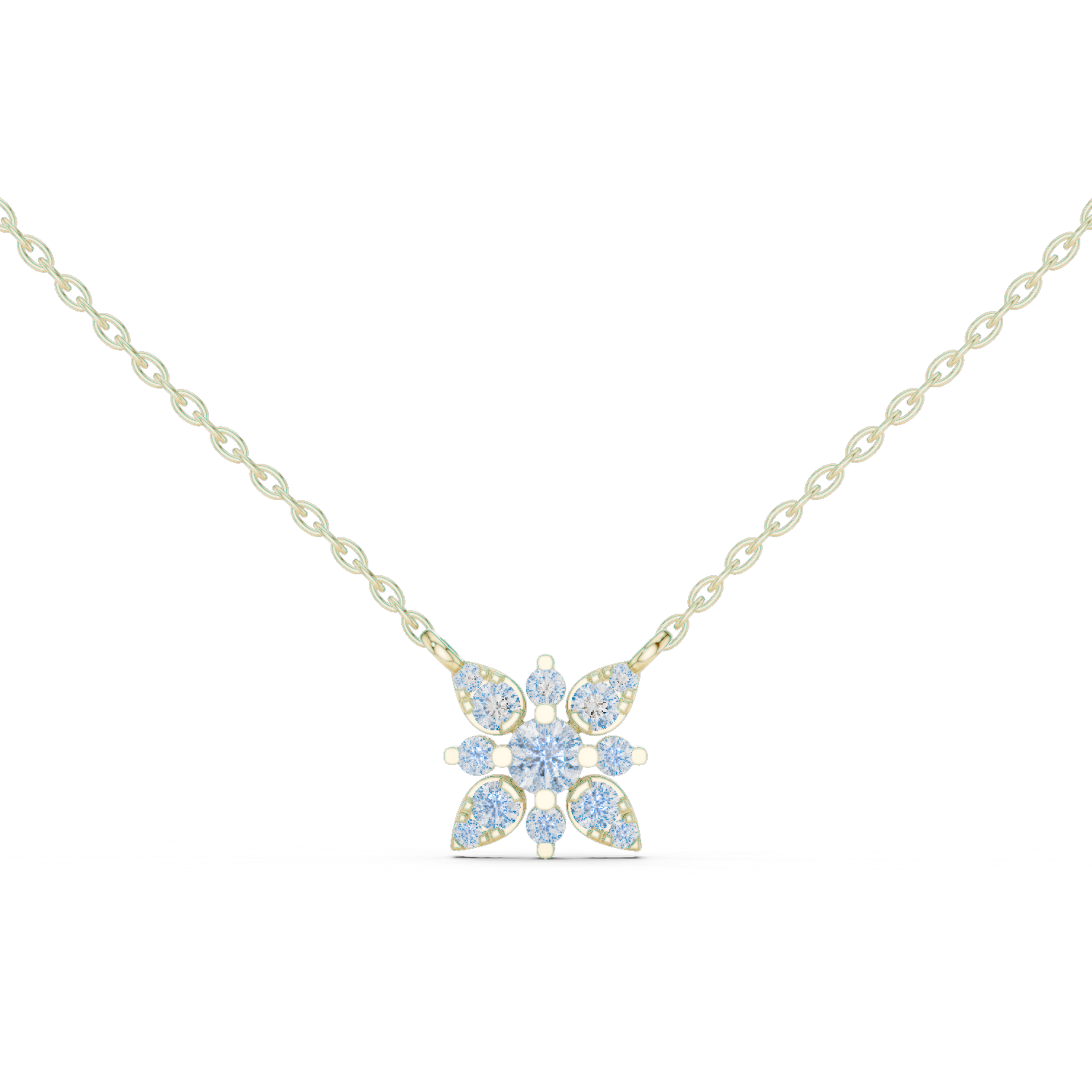 Round Lab Diamond Studded Flower Pendant