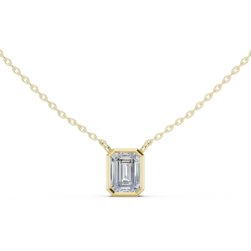 Bezel Set Emerald lab Diamond Solitaire Pendant