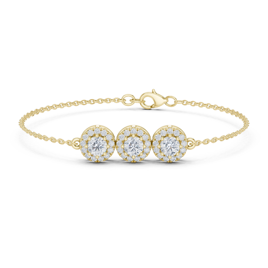 Three Stone Halo Lab Grown Diamond Bracelet