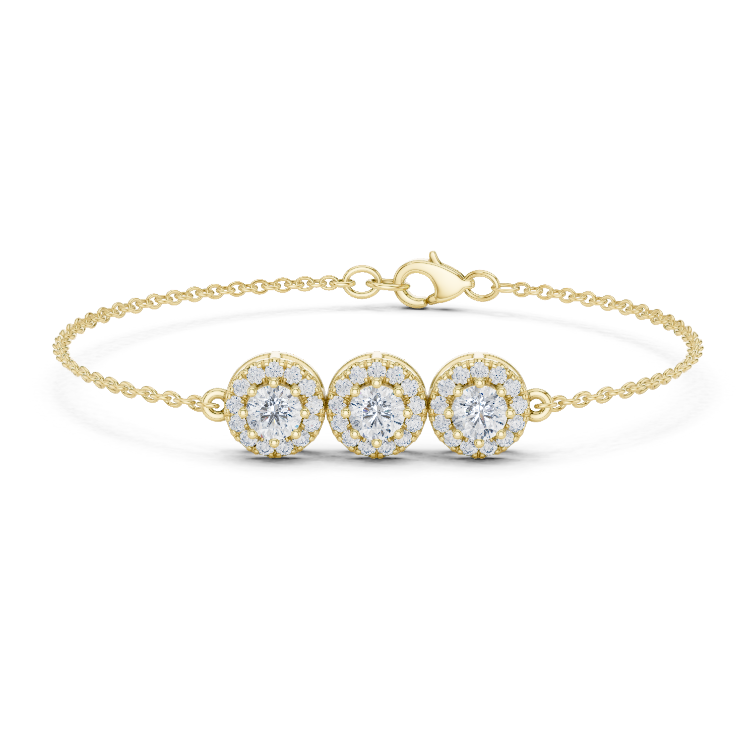 Three Stone Halo Lab Grown Diamond Bracelet