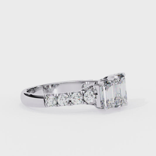 Emerald Cut Lab Diamond Three Stone Engagement Ring