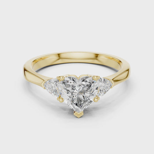 Heart Cut Lab Diamond Three Stone Engagement Ring