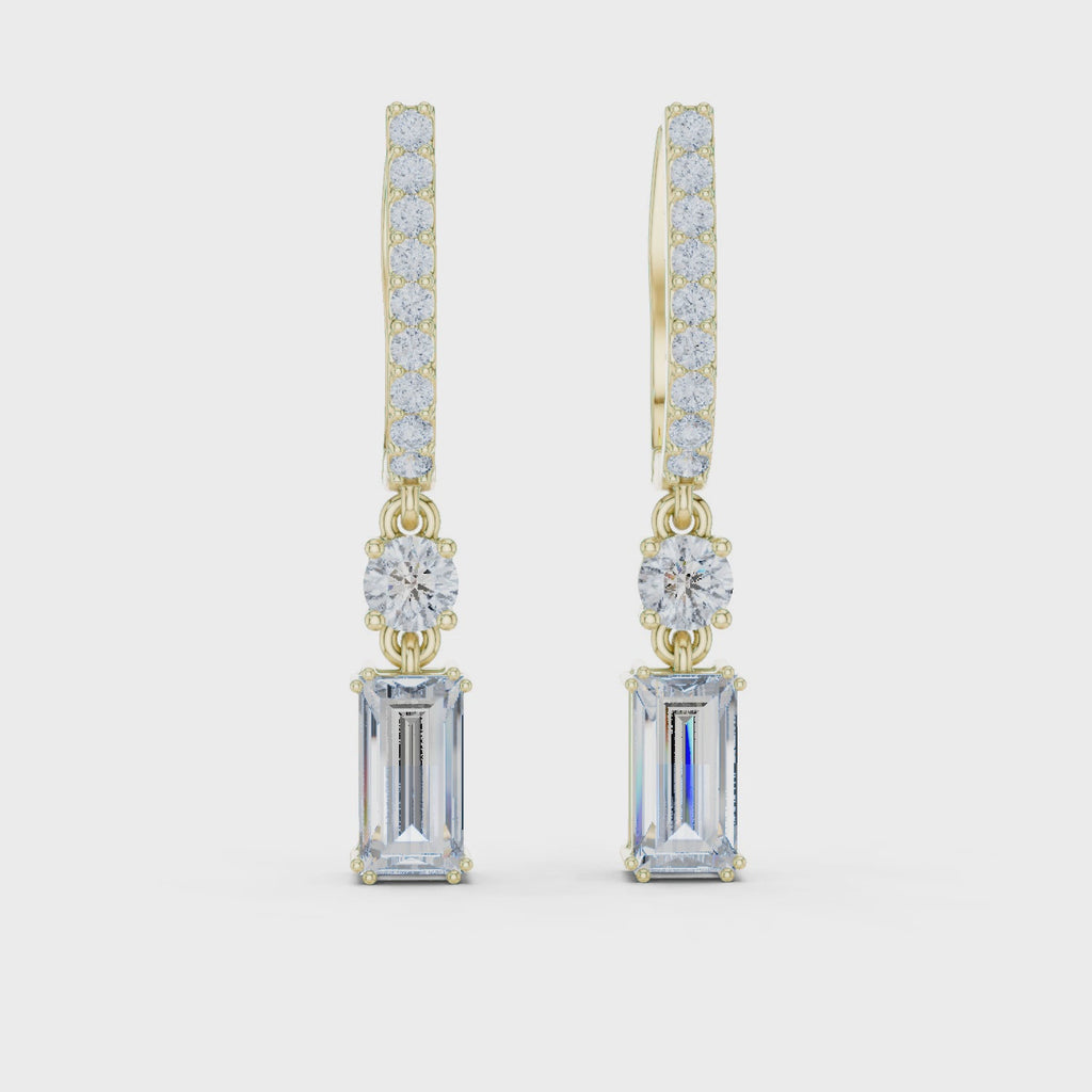 Baguette And Round Cut Lab Diamond Drop Earrings
