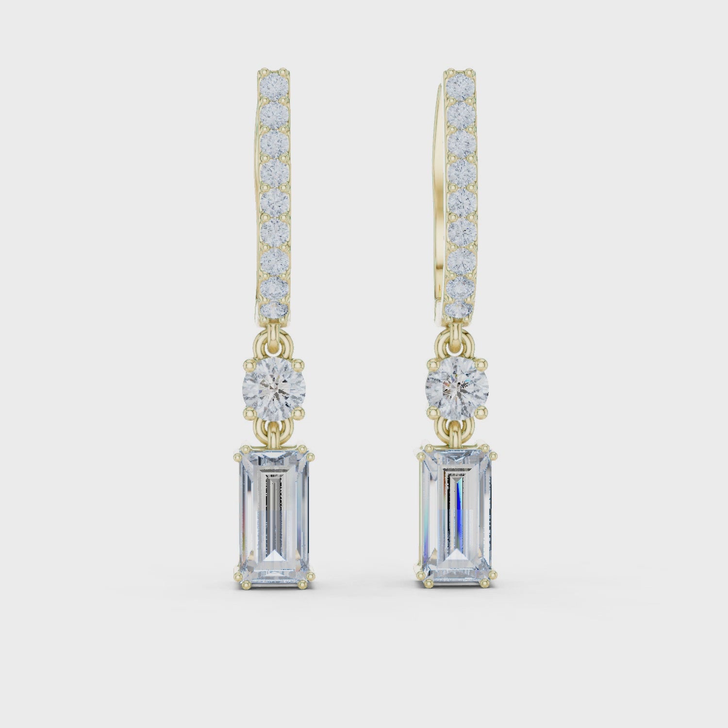 Baguette And Round Cut Lab Diamond Drop Earrings