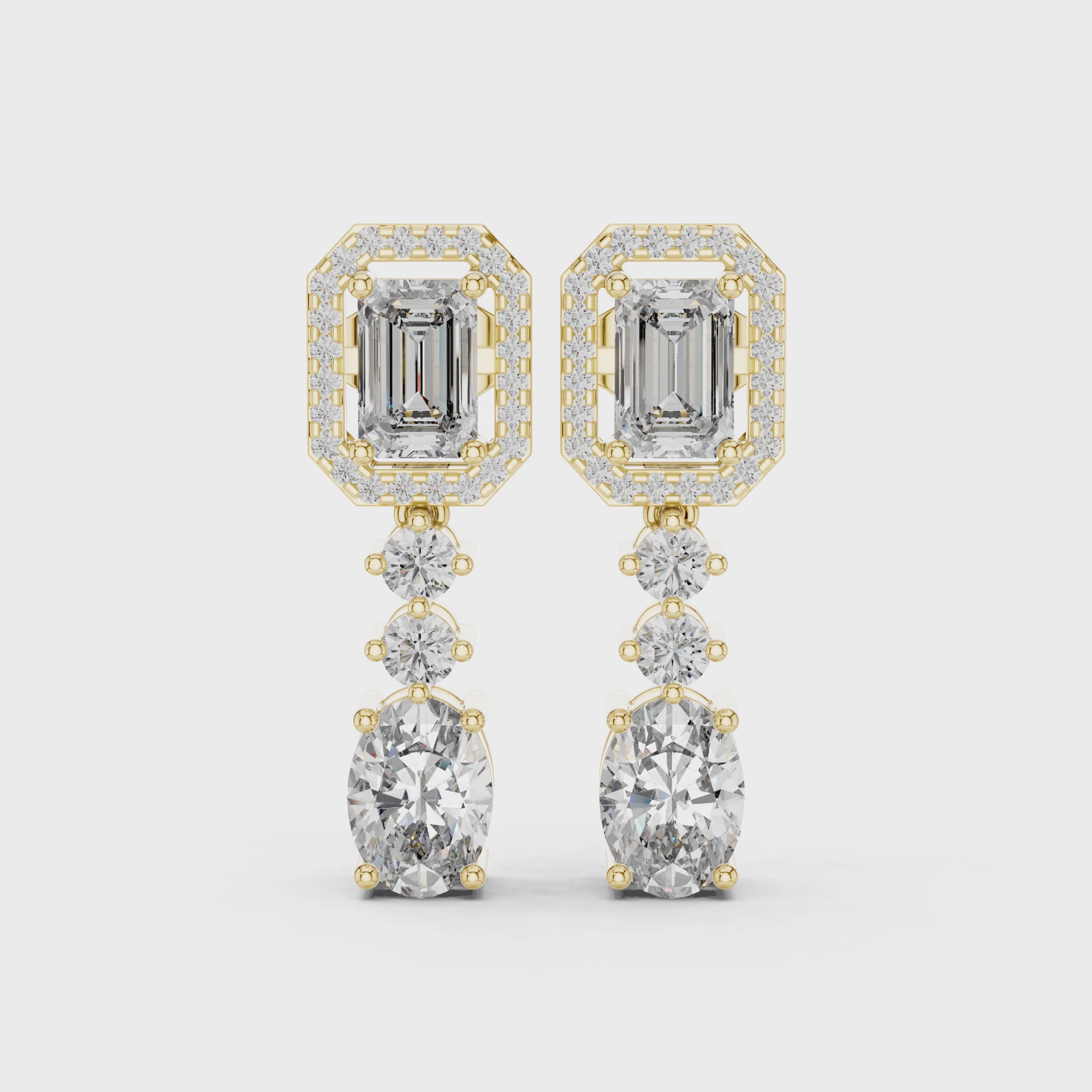Multi Shape Diamond Drop Dangle Halo Earrings