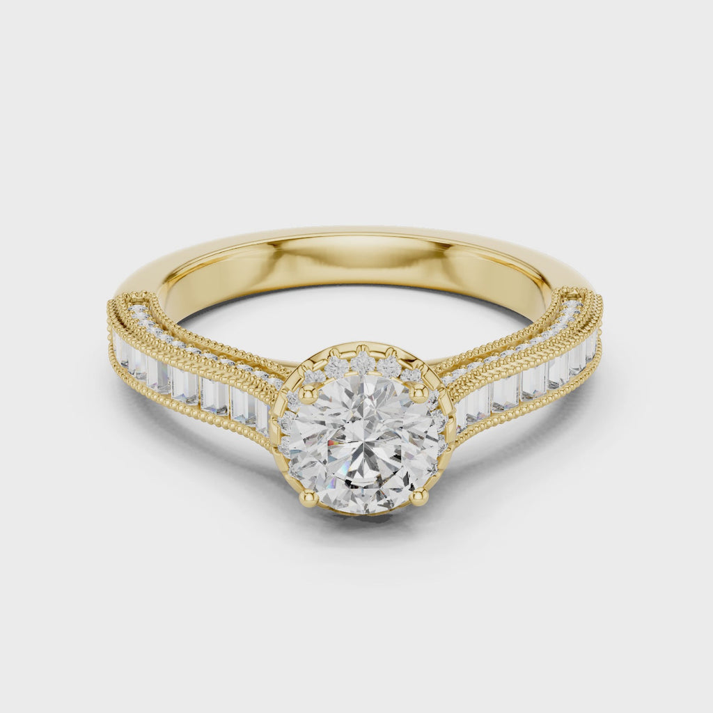 Round And Bag Solitaire Diamond Engagement Ring