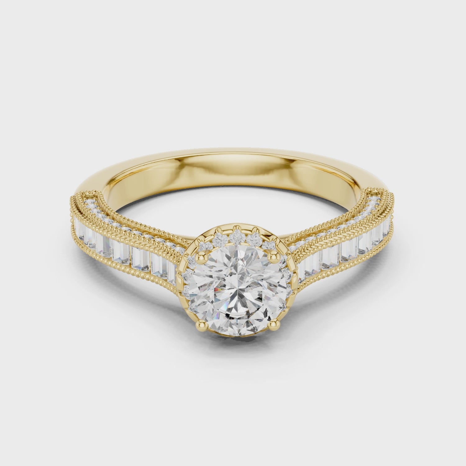 Round And Bag Solitaire Diamond Engagement Ring