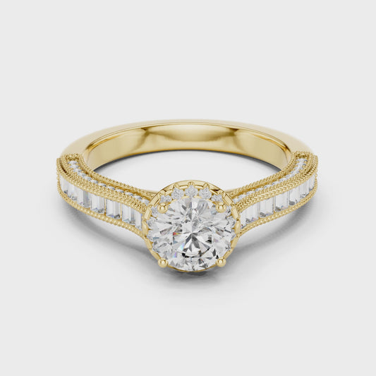Round And Bag Solitaire Diamond Engagement Ring