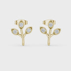 Leaf Shaped Stud Earrings With Round Diamond