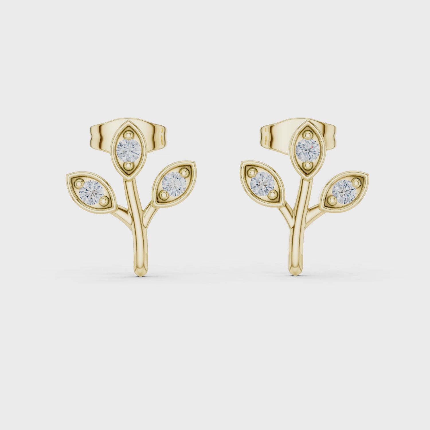 Leaf Shaped Stud Earrings With Round Diamond