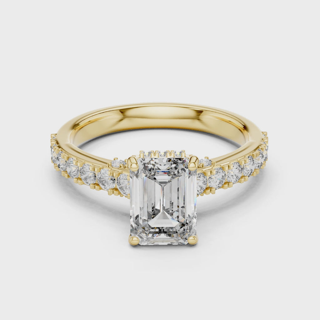Emerald Cut Hidden Halo Diamond Engagement Ring