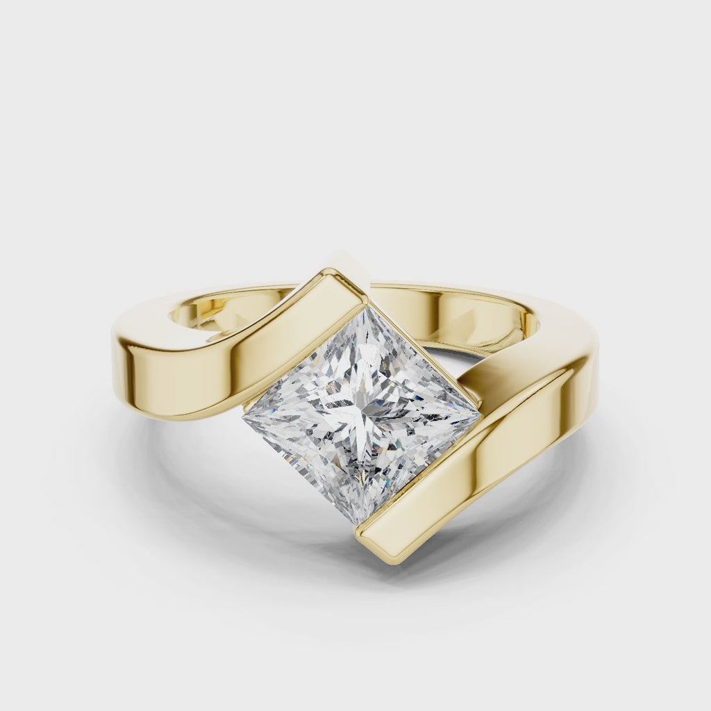 Tension Set Princees Diamond Bypass Engagement Ring