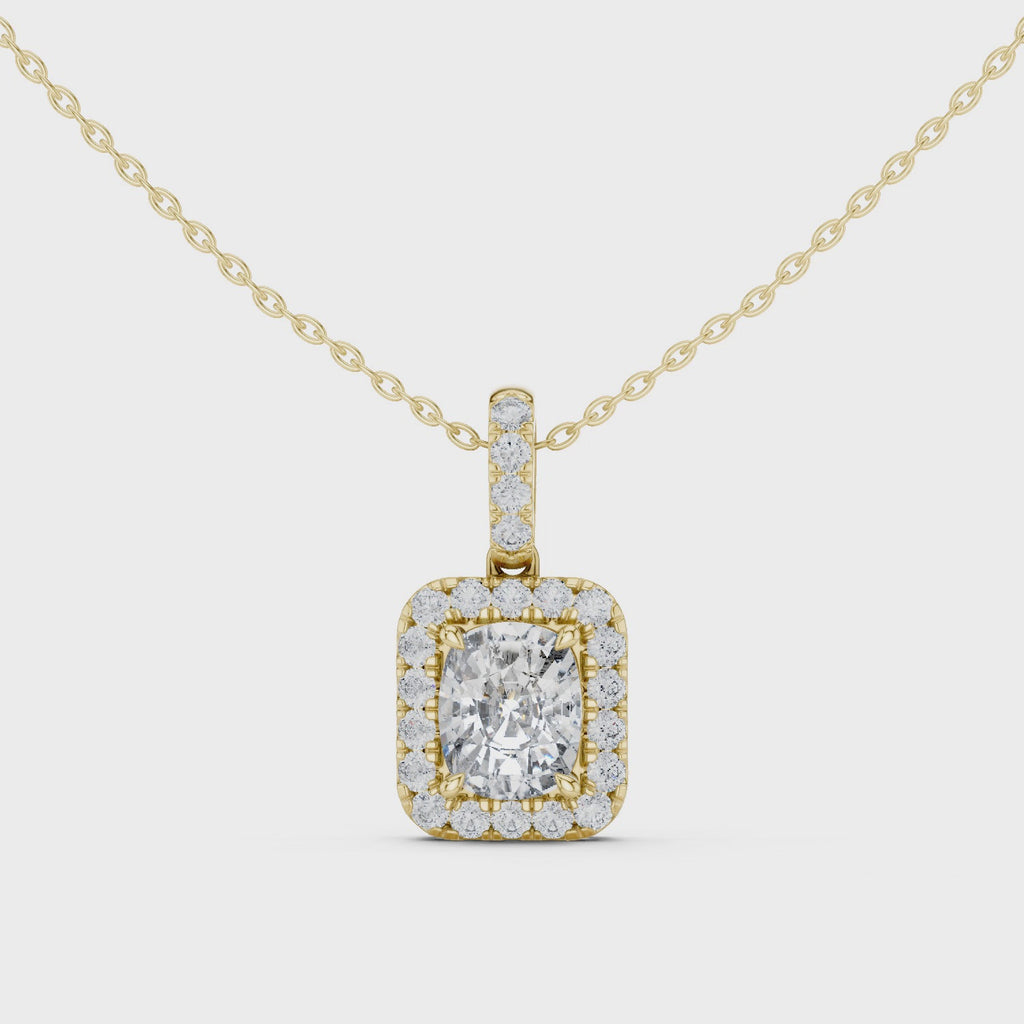 3 Carat Cushion Lab Diamond Halo Pendant