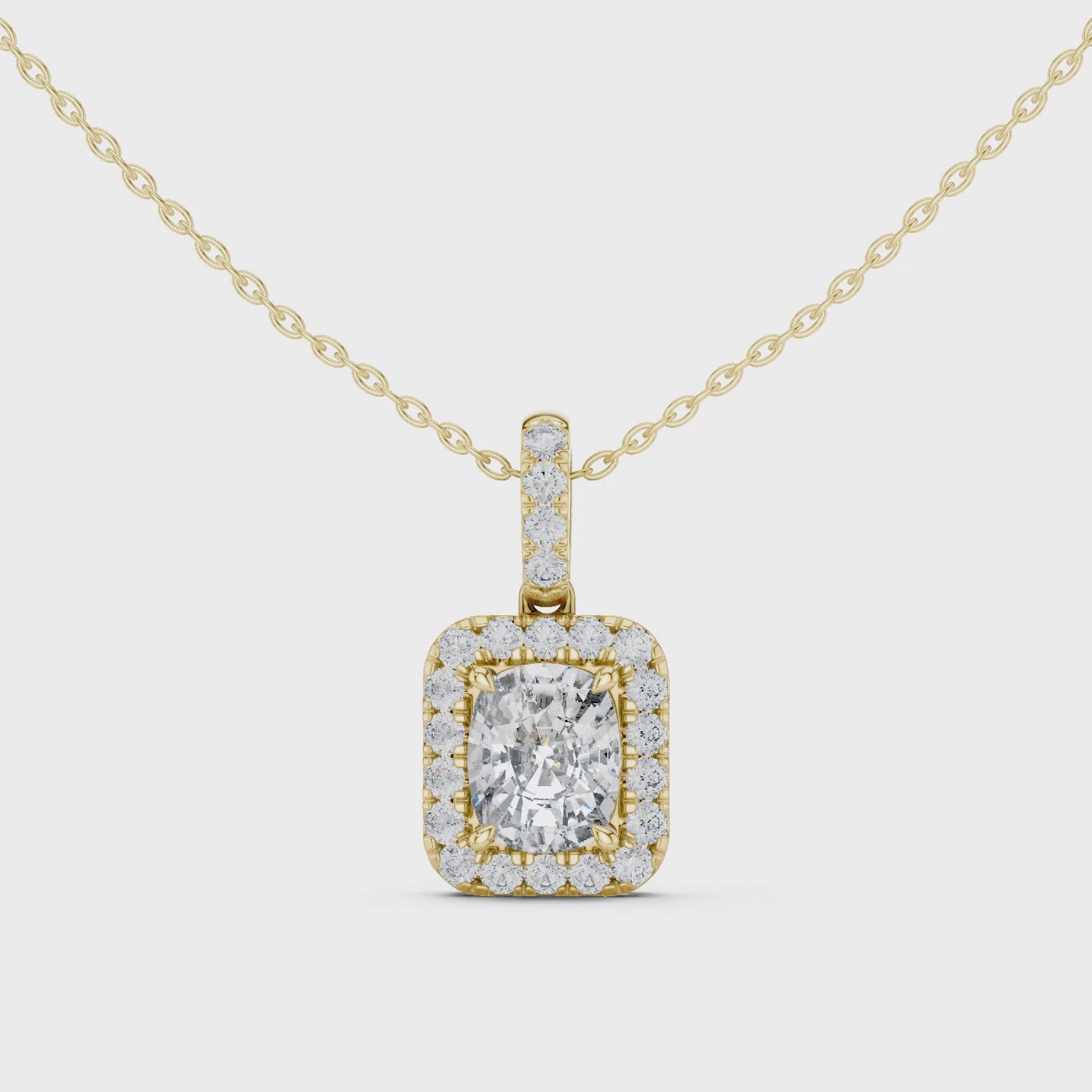 3 Carat Cushion Lab Diamond Halo Pendant