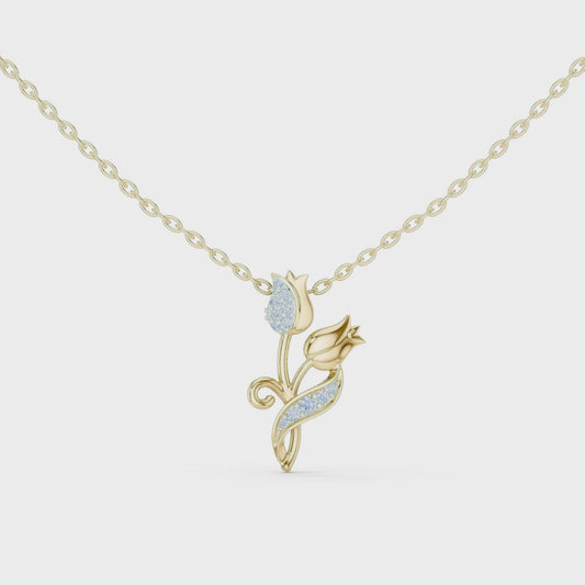14K Yellow Gold Diamond Rose Pendant