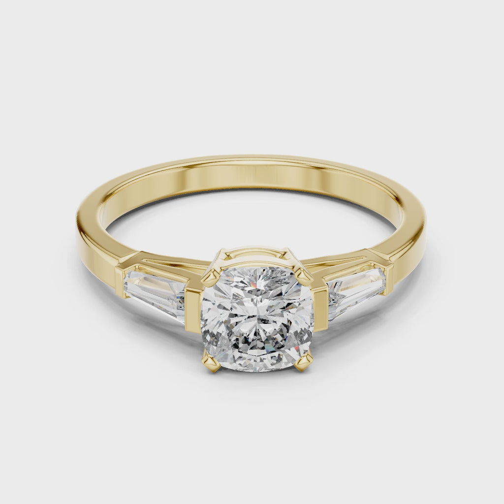 Cushion Cut Diamond Three Stone Engagement Ring