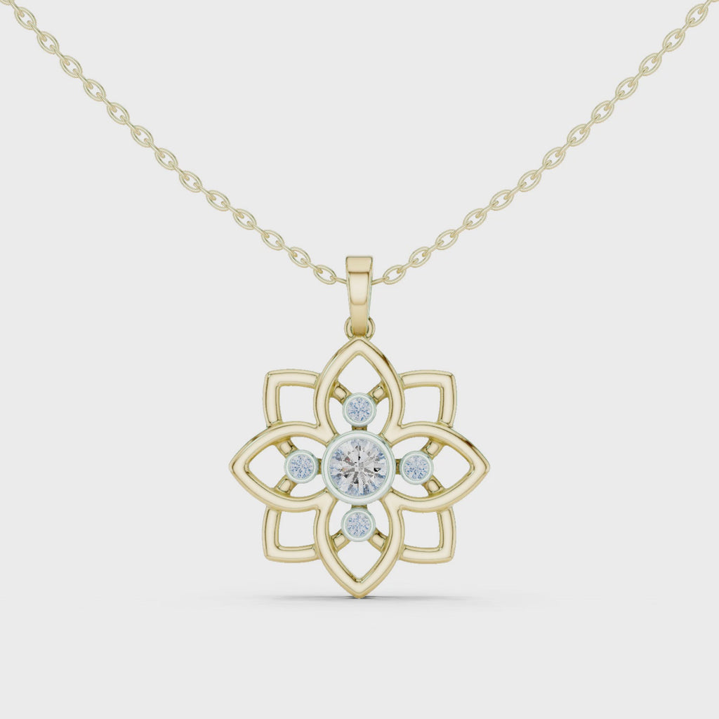 Classic Round Cut Lab Diamond Floral Pendant