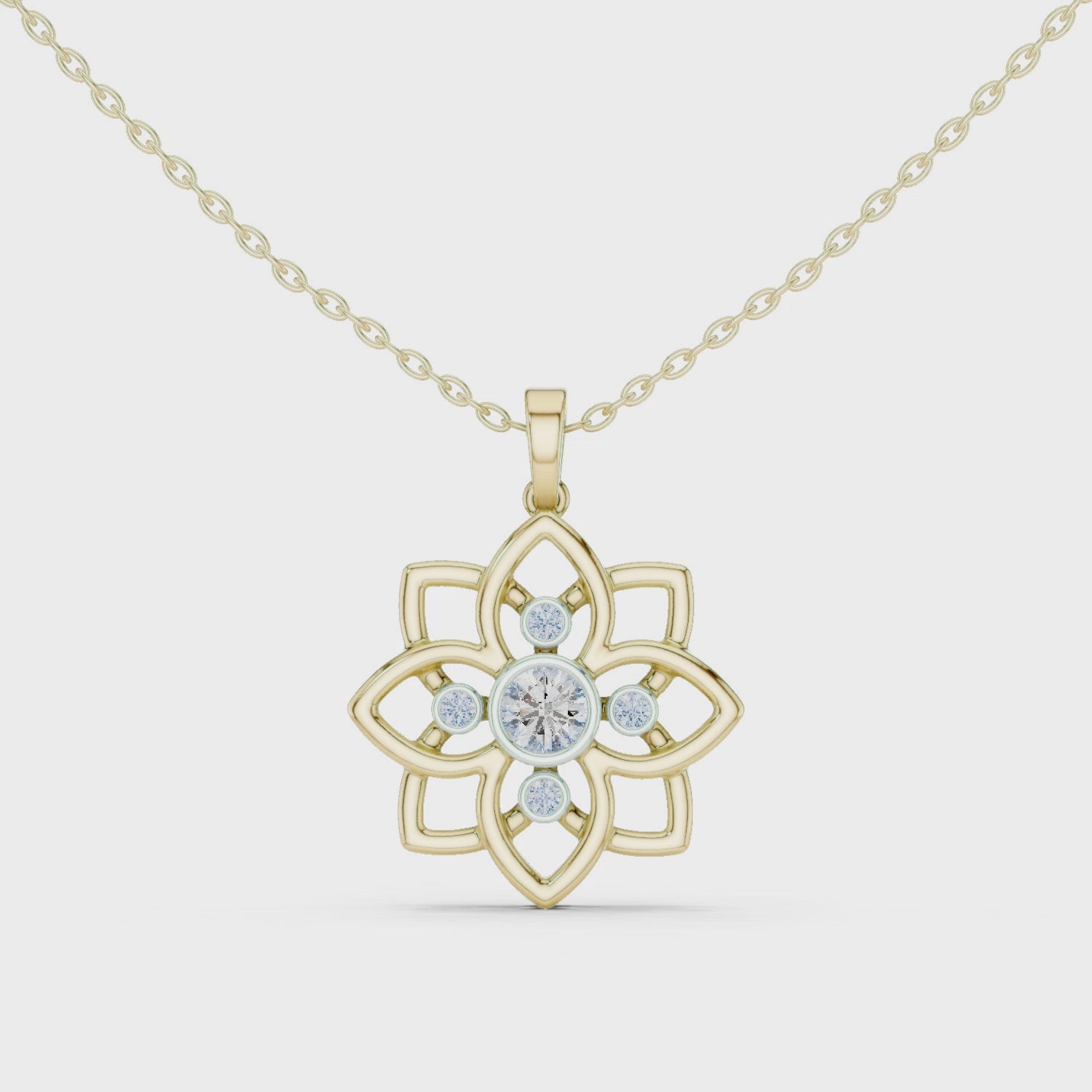 Classic Round Cut Lab Diamond Floral Pendant
