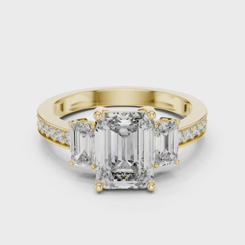 Emerald Cut Three Stone Engagement Ring