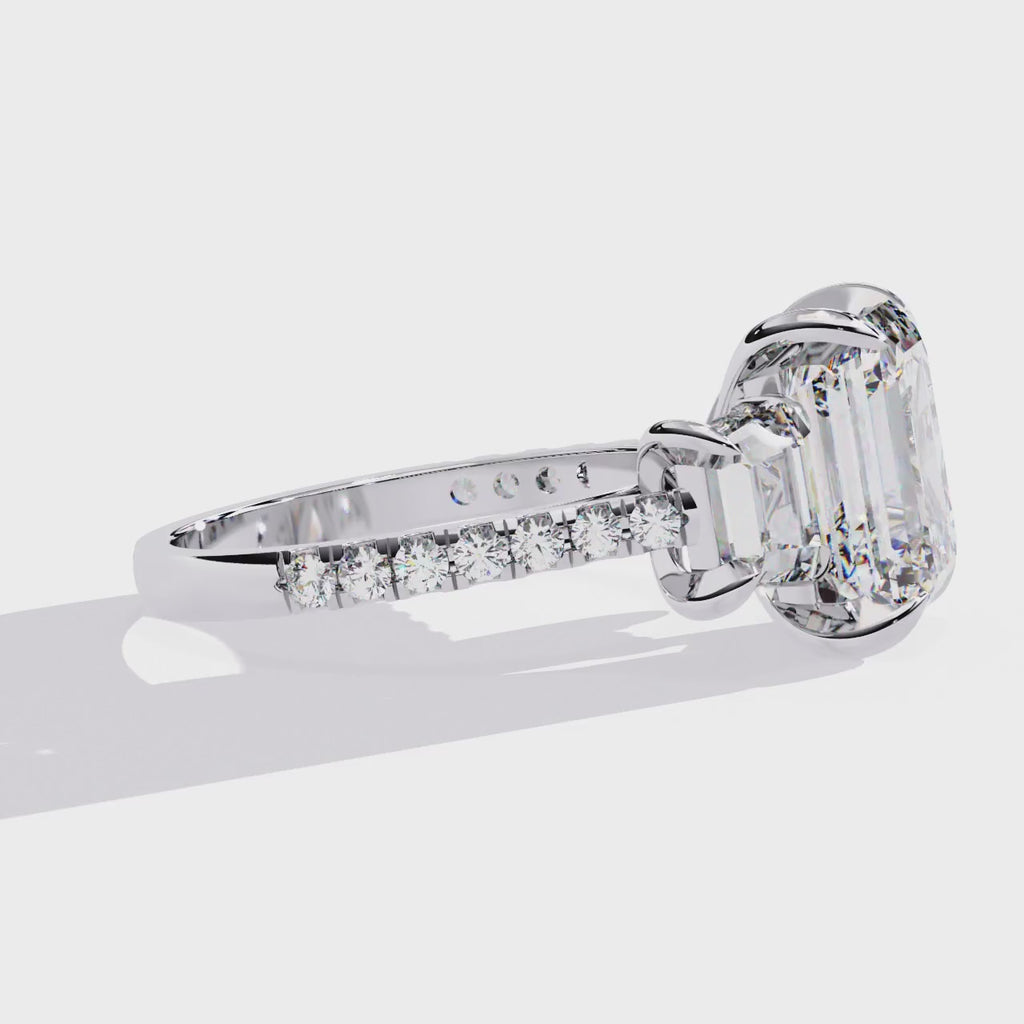 Emerald Cut Lab Diamond Three Stone Ring