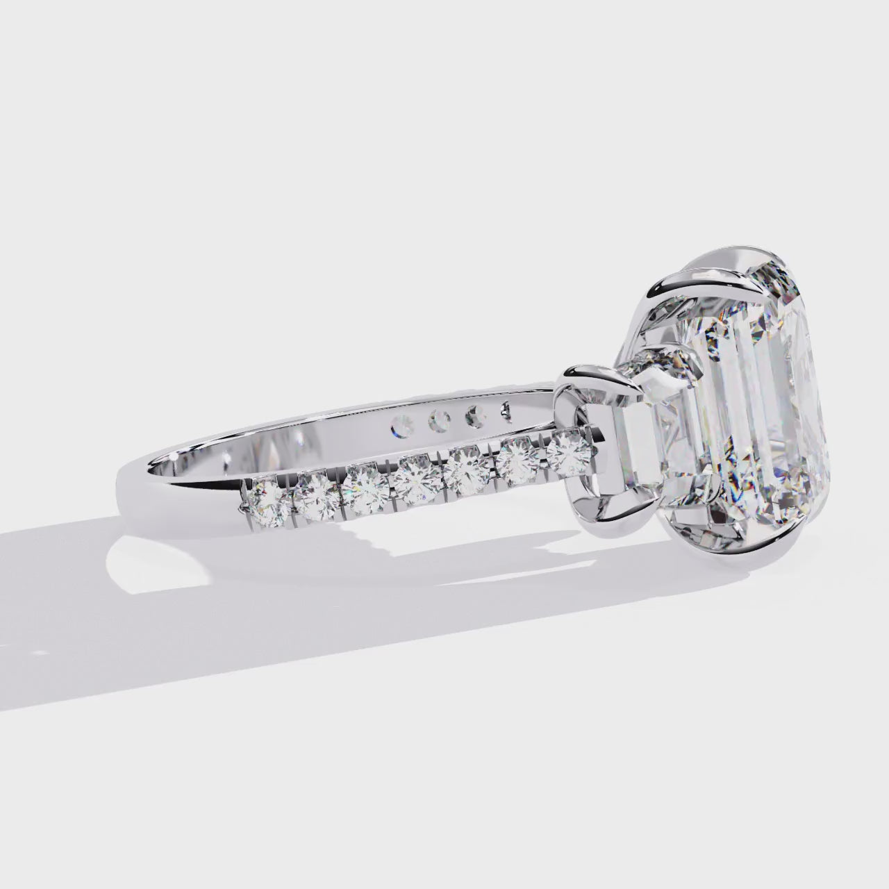 Emerald Cut Lab Diamond Three Stone Ring