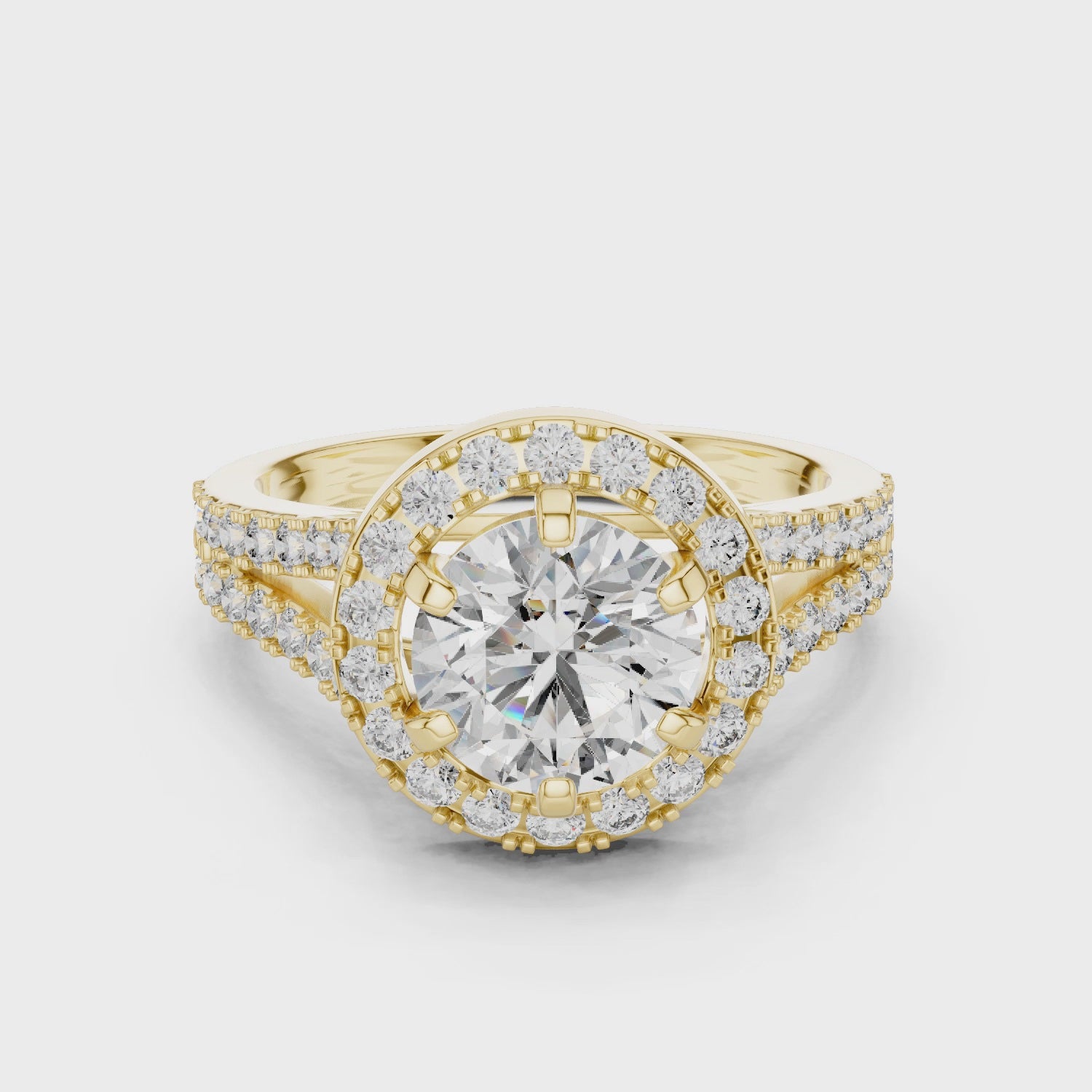 Lab Diamond Round Cut Double Shank Engagement Ring