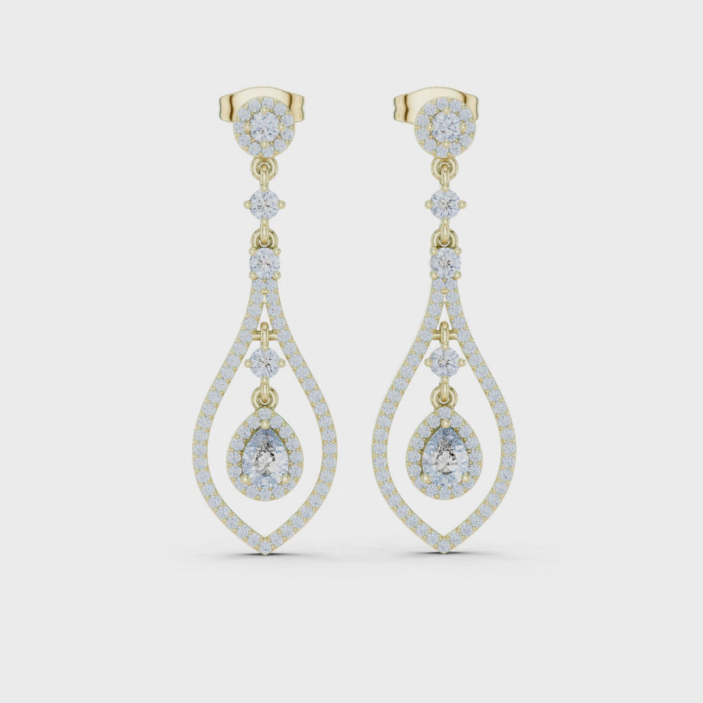 Pear And Round Cut Diamond Dangler Earrings