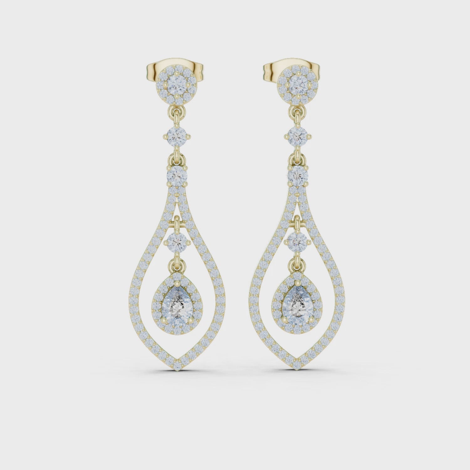 Pear And Round Cut Diamond Dangler Earrings