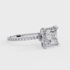 Princess and Round Diamond Halo Solitaire Ring