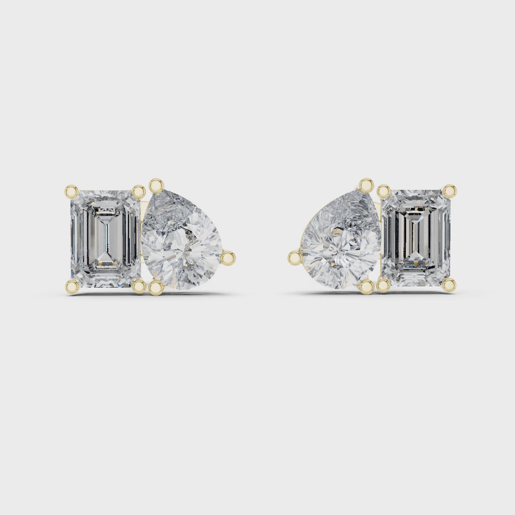 2 Carat Pear And Emerald Diamond Stud Earrings