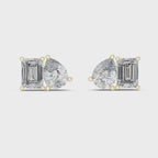 2 Carat Pear And Emerald Diamond Stud Earrings