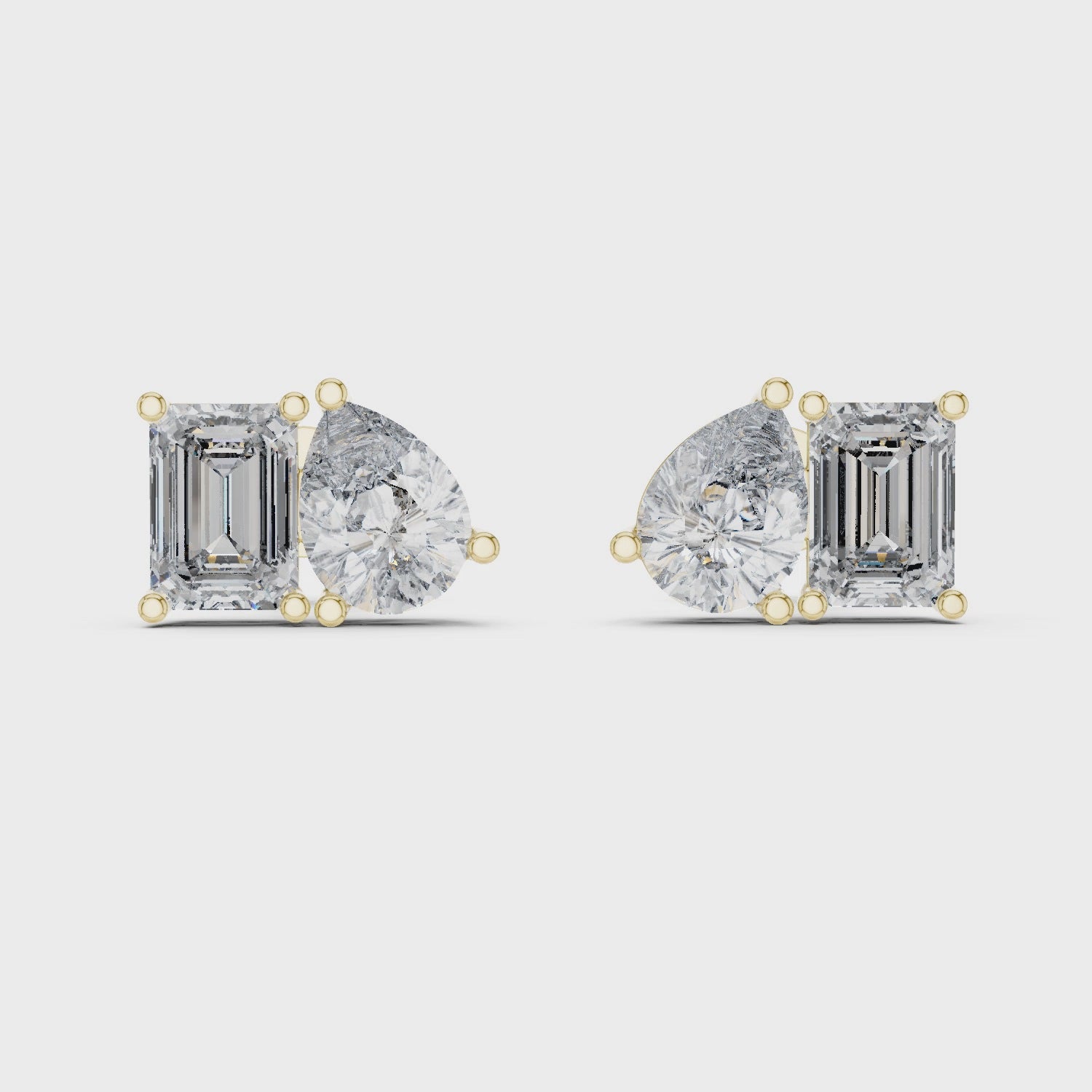 2 Carat Pear And Emerald Diamond Stud Earrings
