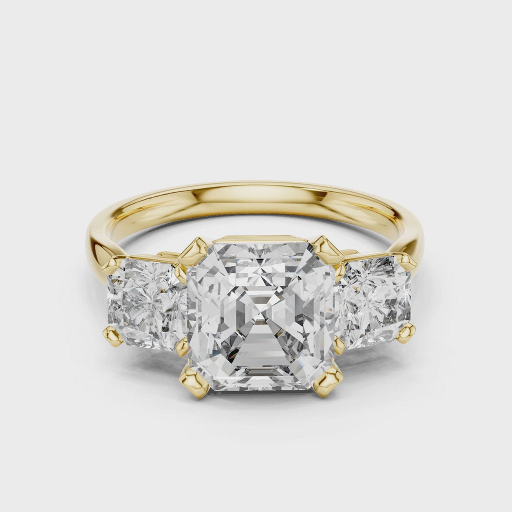 Square Emerald Cut Three Stone Engagement Ring