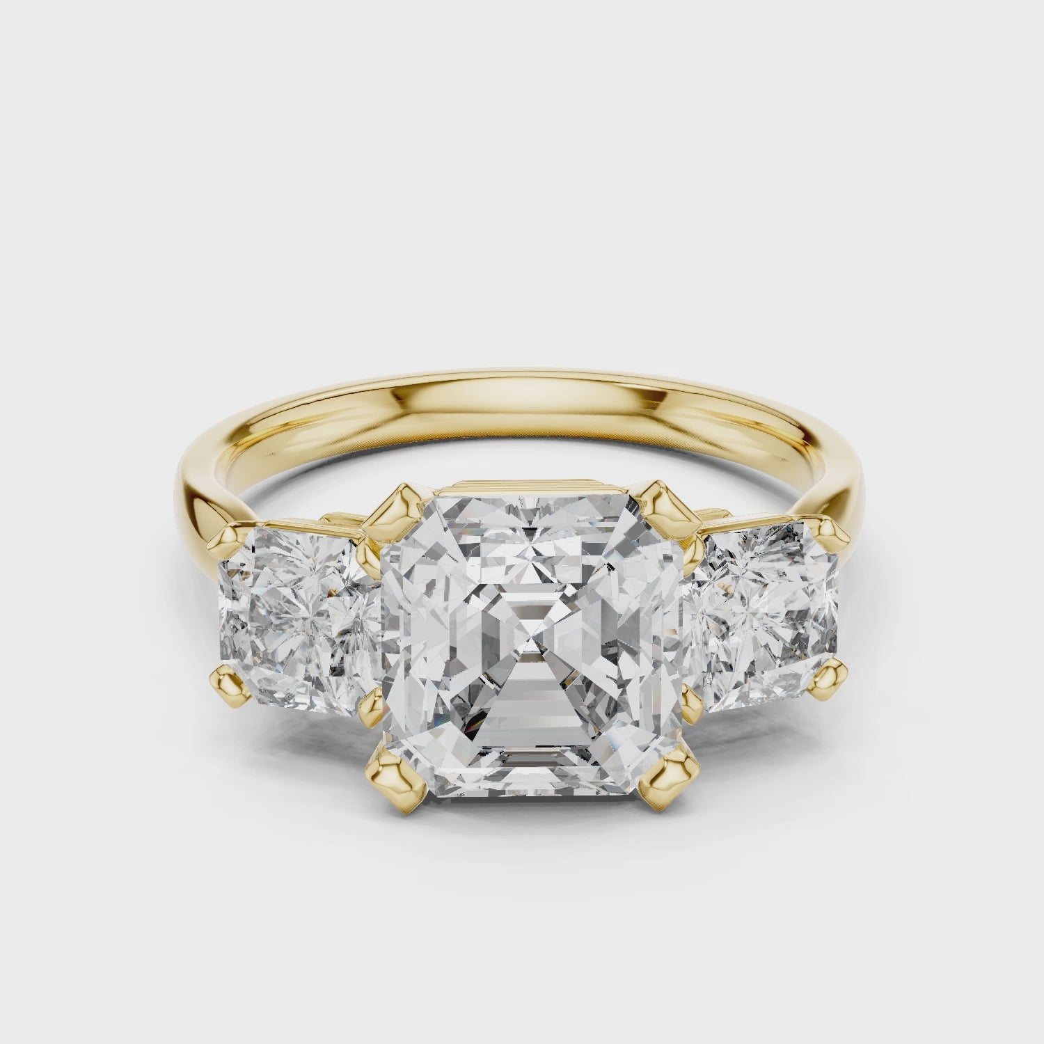 Square Emerald Cut Three Stone Engagement Ring