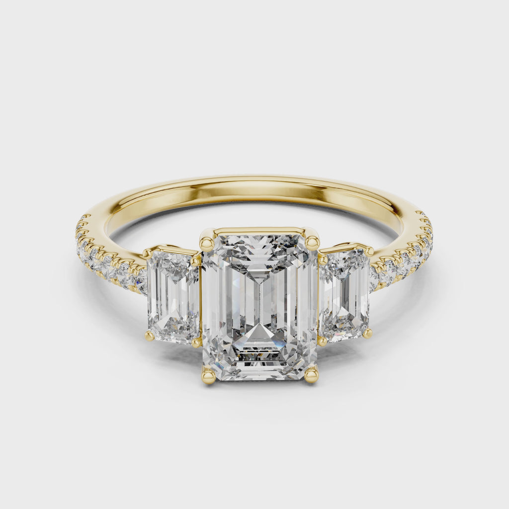 Emerald Cut Diamond Three Stone Engagement Ring
