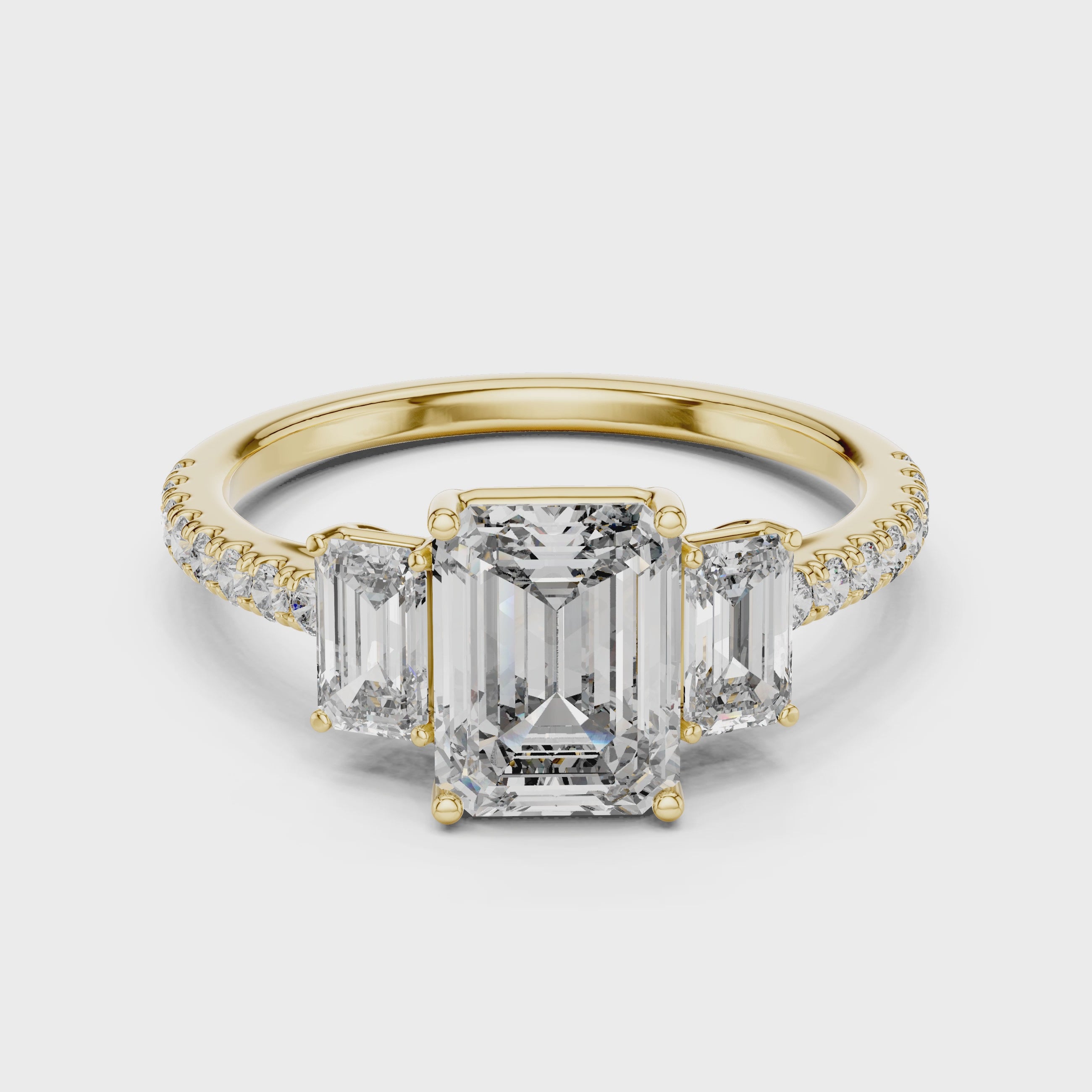 Emerald Cut Diamond Three Stone Engagement Ring