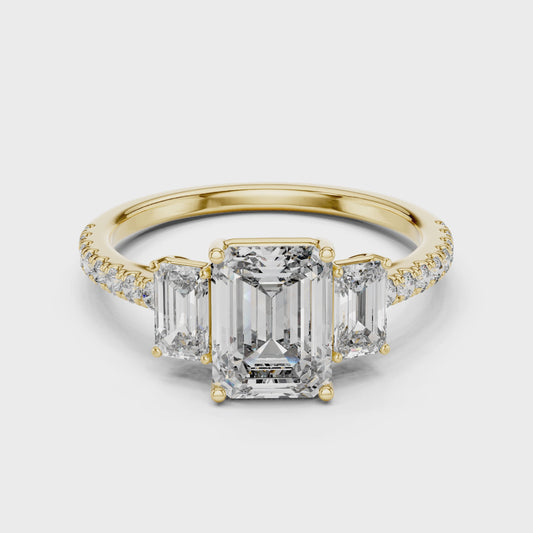Emerald Cut Diamond Three Stone Engagement Ring