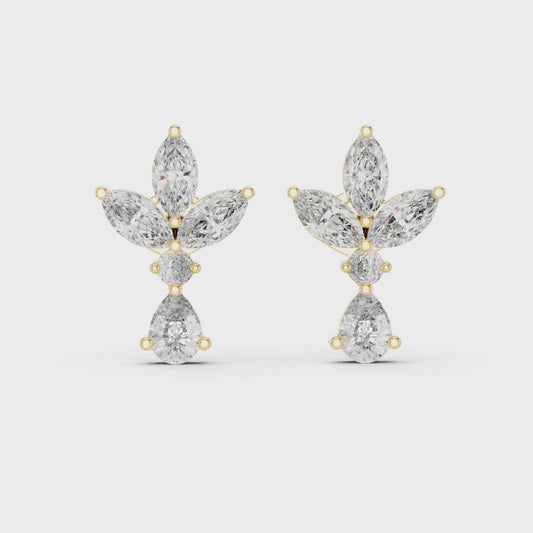 Multi Shape Lab Diamond Floral Stud Earrings