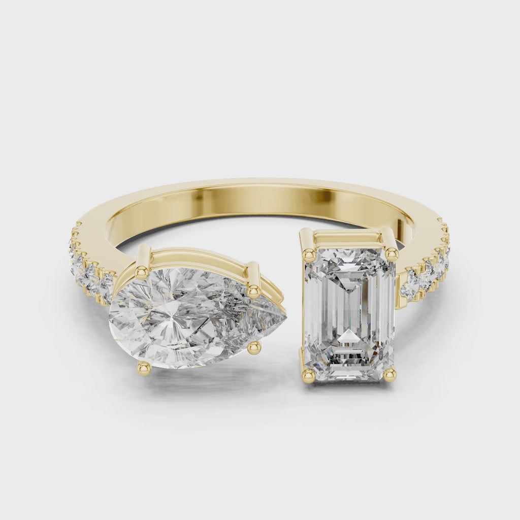 Pear and Emerald Cut Diamond Open Cuff Ring