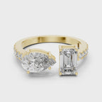 Pear and Emerald Cut Diamond Open Cuff Ring