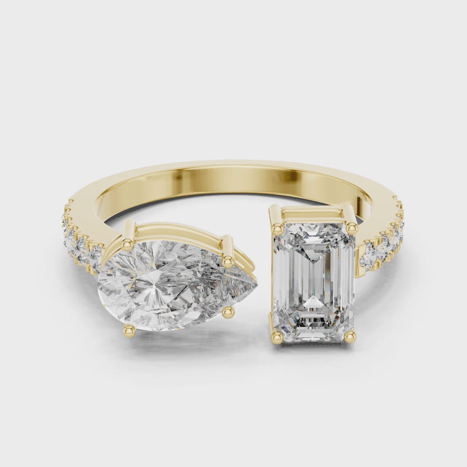 Pear and Emerald Cut Diamond Open Cuff Ring