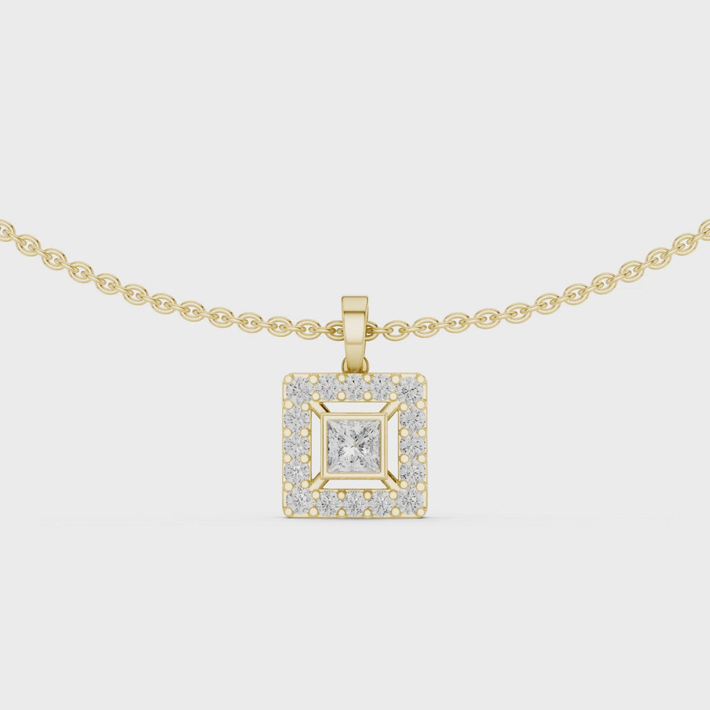 Princess Cut Lab Diamond Halo Pendant