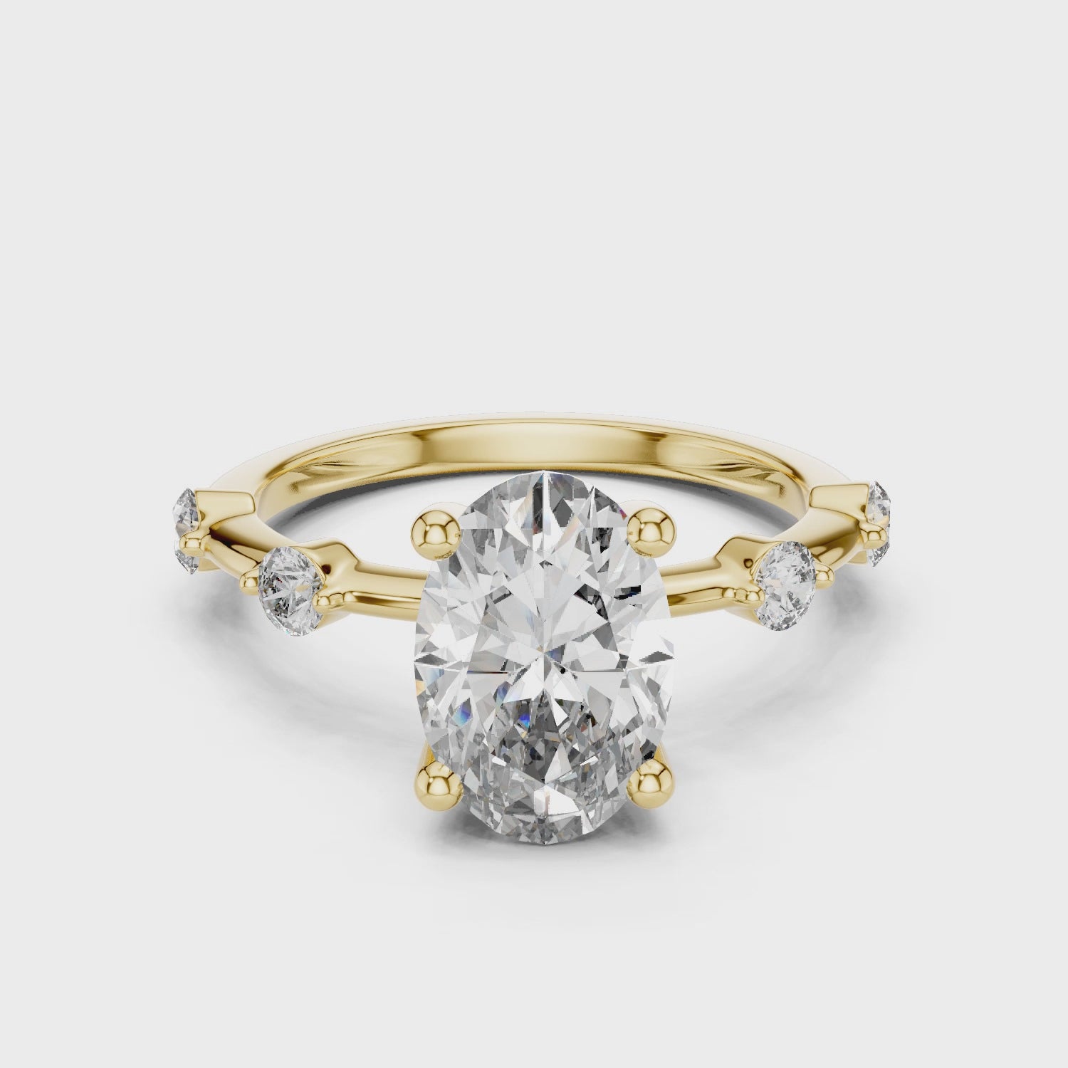 Modern Oval Diamond Engagement Ring in 14K Yellow Gold
