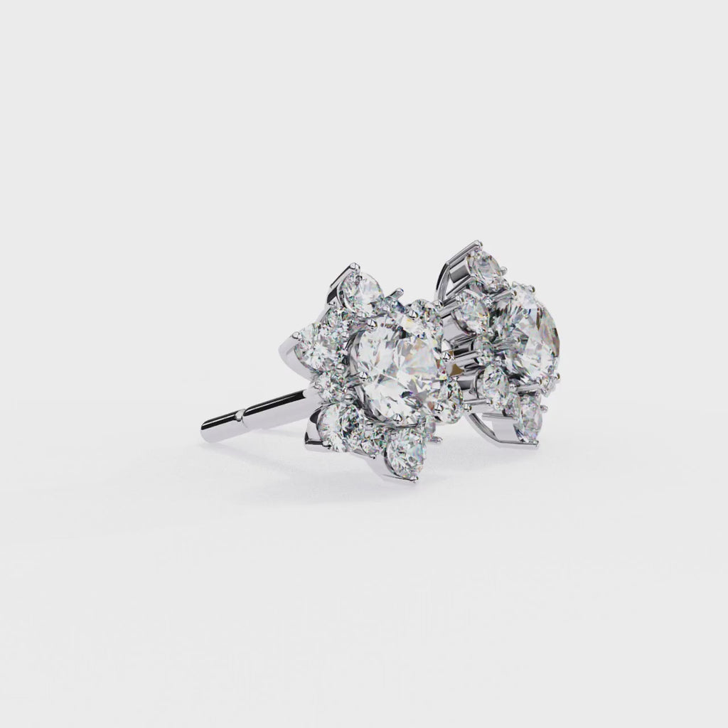 Round Cut Lab Diamond Flower Shape Diamond Earrings