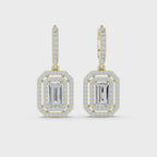 Lab Diamond Double Halo Buguette Cut Hoop Earrings