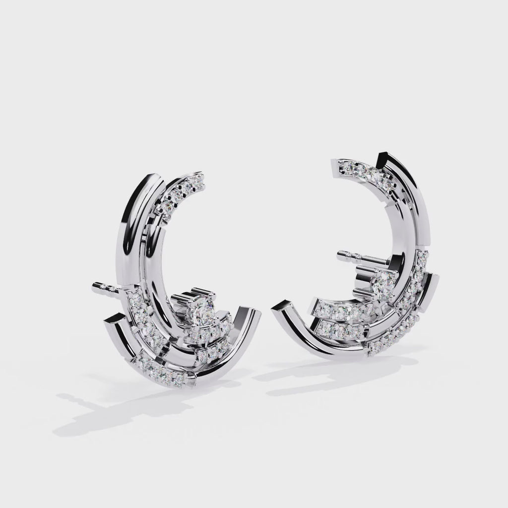 Multiple Round Cut Lab Diamond Half Moon Earrings