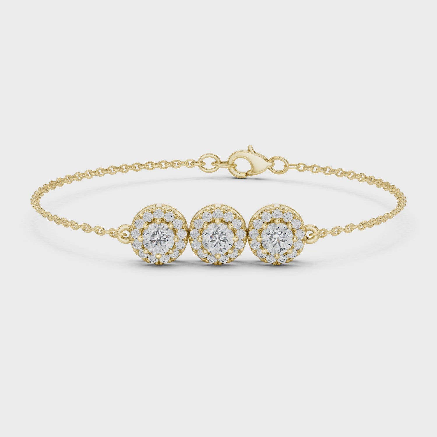 Three Stone Halo Lab Grown Diamond Bracelet