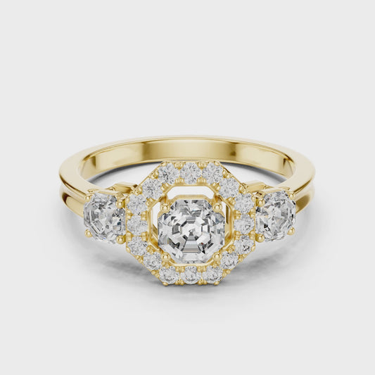 Octagon Lab Diamond Three Stone Engagement Ring