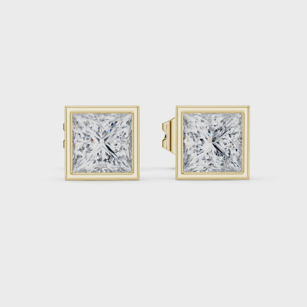 Princess Cut Lab Diamond Bezel Set Stud Earrings